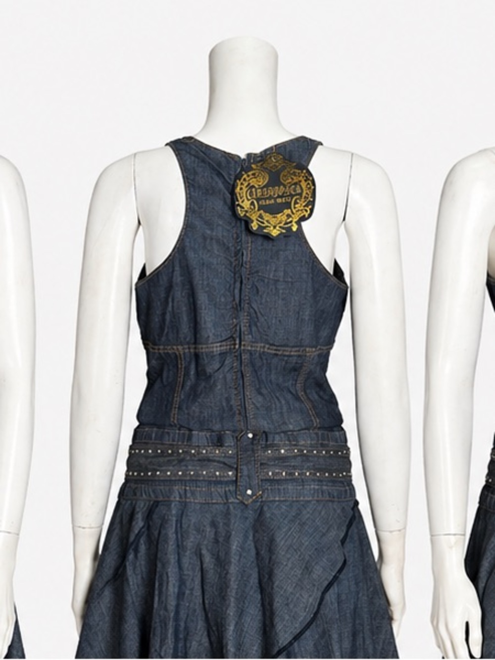 Sleeveless Dark Denim Mini Dress with Studded Belt - Picture 3 of 3